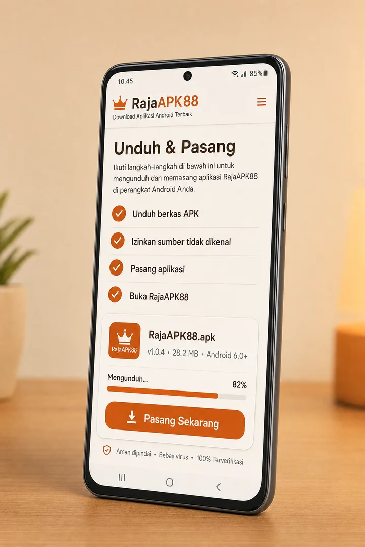Panduan pasang plus progres unduhan berkas APK.